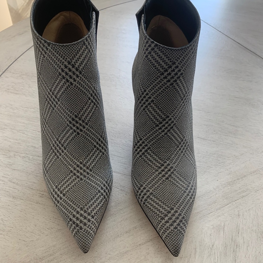 NWT Jimmy Choo Silver/Black Glitter Plaid Booties sz 39